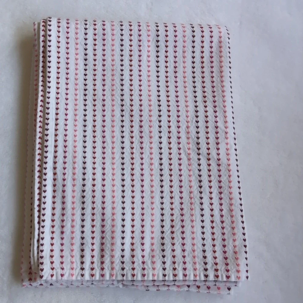 Rachel Zoe Tablecloth White Red Pink Embroidered Heart Stripes Valentine's 60x80